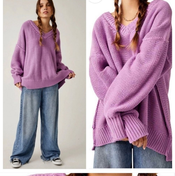 Free People Sweaters - NWT Free People Alli V Neck Sweater - Iris Orchid